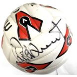 A Mitre fotoball signed by Rod Stewart - caught by vendor at one of his concerts.