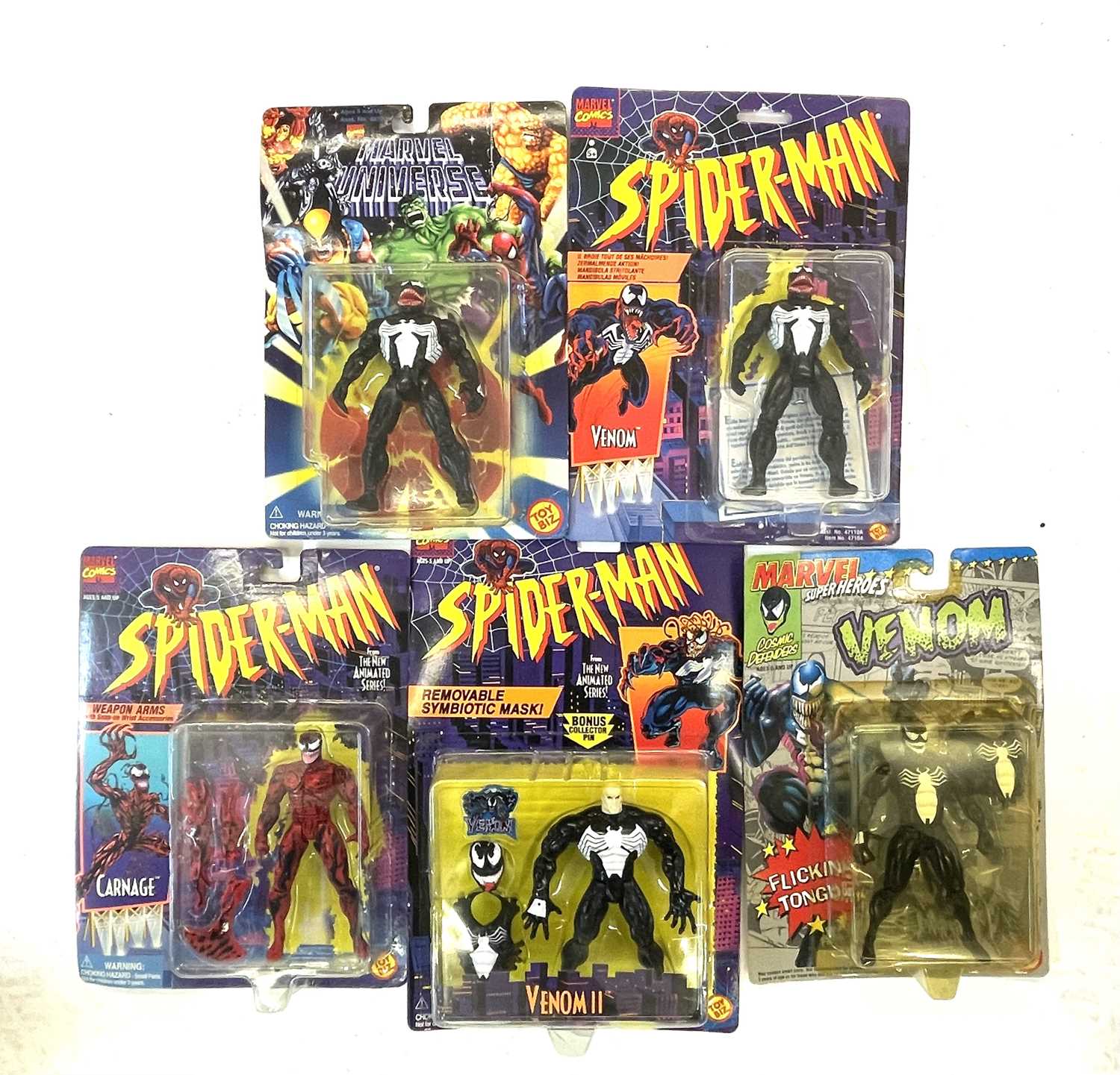 A mixed lot of highly collectible vintage 1990s ToyBiz Spider-Man's Venom collectible figurines in