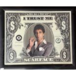 Small framed 'Scarface' (de Palma, 1983) printed poster, featuring Al Pacino as Tony Montana.