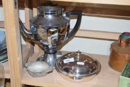 Mixed Lot: Silver plated teapot, covered dish etc