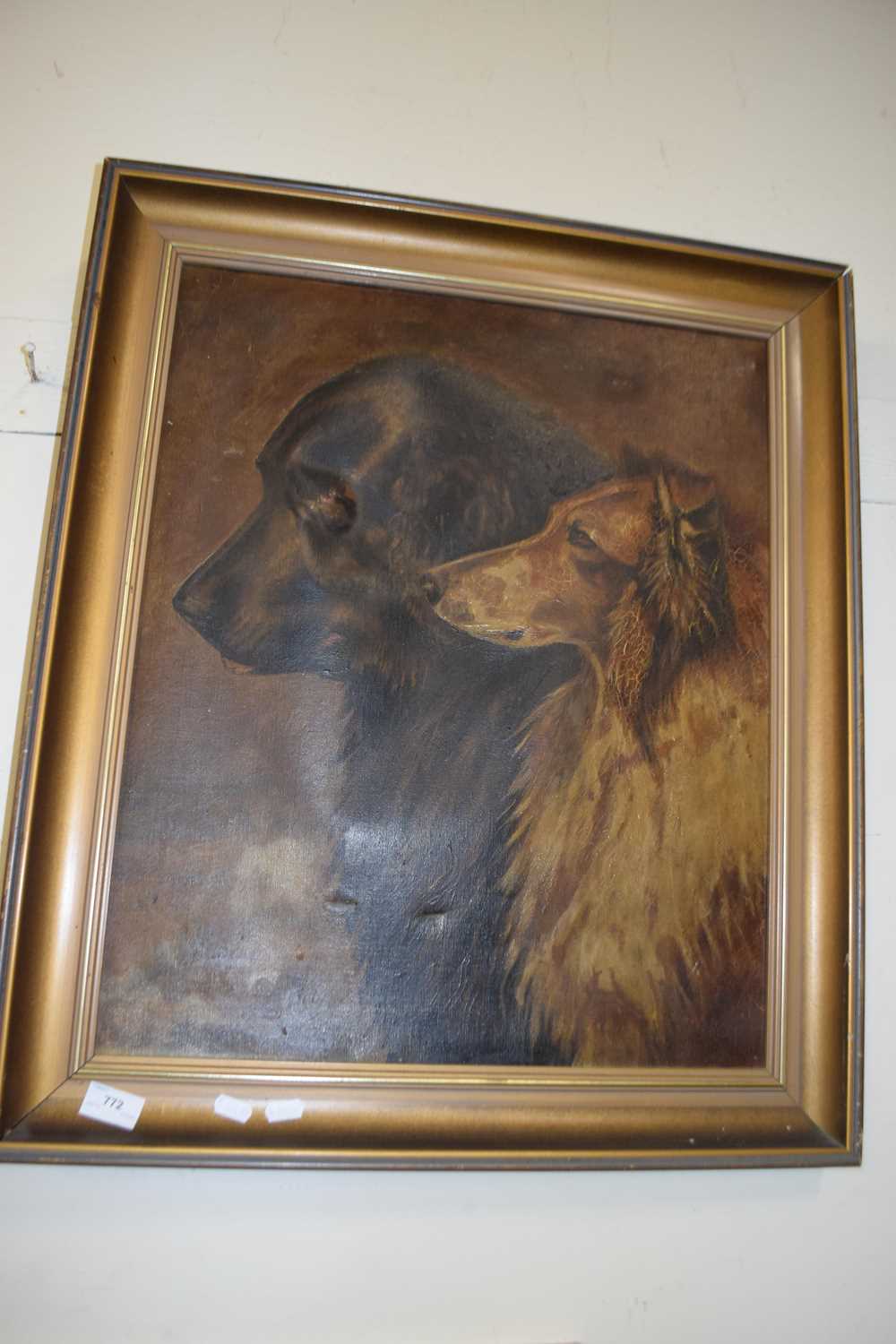 LATE 19TH/EARLY 20TH CENTURY SCHOOL STUDY OF TWO DOGS, OIL ON CANVASS, GILT FRAMED