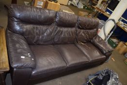 BROWN LEATHER THREE SEATER SOFA