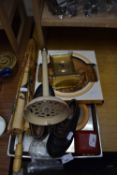 Mixed Lot: Parasol, childrens shoes, wooden wall plaque, travel clock etc