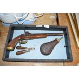 Mixed Lot: Reproduction antique pistol and accessories