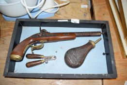 Mixed Lot: Reproduction antique pistol and accessories