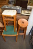 TWO STOOLS AND A KITCHEN CHAIR