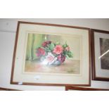 Rowlstone study of a vase of flowers, watercolour, framed and glazed