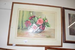 Rowlstone study of a vase of flowers, watercolour, framed and glazed