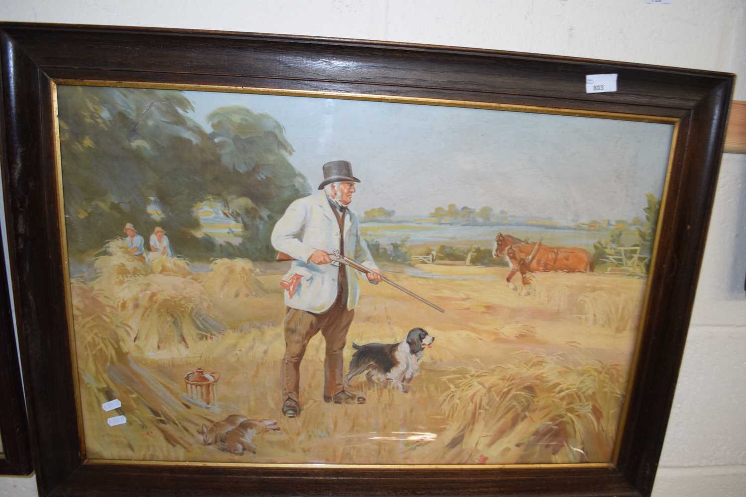 AFTER FRANK WILES, COLOURED PRINT, HARVEST HUNT, FRAMED AND GLAZED