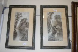 TWO BLACK AND WHITE PRINTS, THE OLD HOMESTEAD AND THE WOODLAND IDDLE, FRAMED AND GLAZED