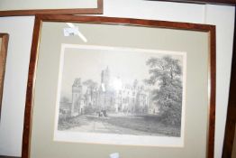 Chateau de Creully coloured engraving, framed and glazed