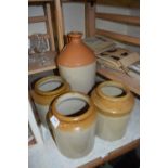 Stoneware flagon, unbranded and three stoneware kitchen jars