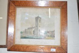 Coloured engraving, High Wycombe Church set in a maple frame