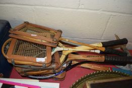 Mixed Lot: Assorted vintage tennis and badminton rackets