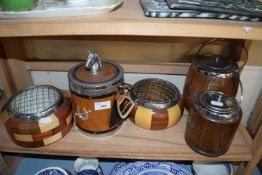 Mixed Lot: Wooden rose bowls and tobacco jars/biscuit barrels