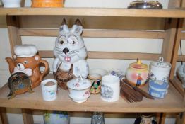 Mixed Lot: Rabbit shaped biscuit barrel, various salad tongs, assorted ceramics etc