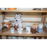 Mixed Lot: Rabbit shaped biscuit barrel, various salad tongs, assorted ceramics etc