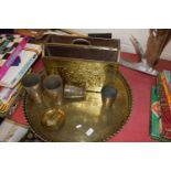 Mixed Lot: Large Indian table top plus various beakers, magazine rack etc