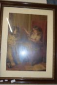 CROMER LITHOGRAPH PRINT, GIRL WITH ST BERNARD DOG, FRAMED AND GLAZED