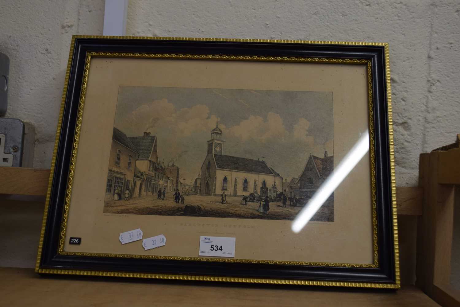 Coloured engraving, Harleston, Norfolk, framed and glazed