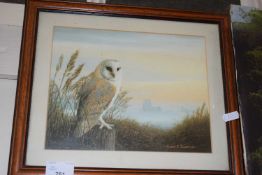 DAVID LAWRENCE COLOURED PRINT BARN OWL, FRAMED AND GLAZED