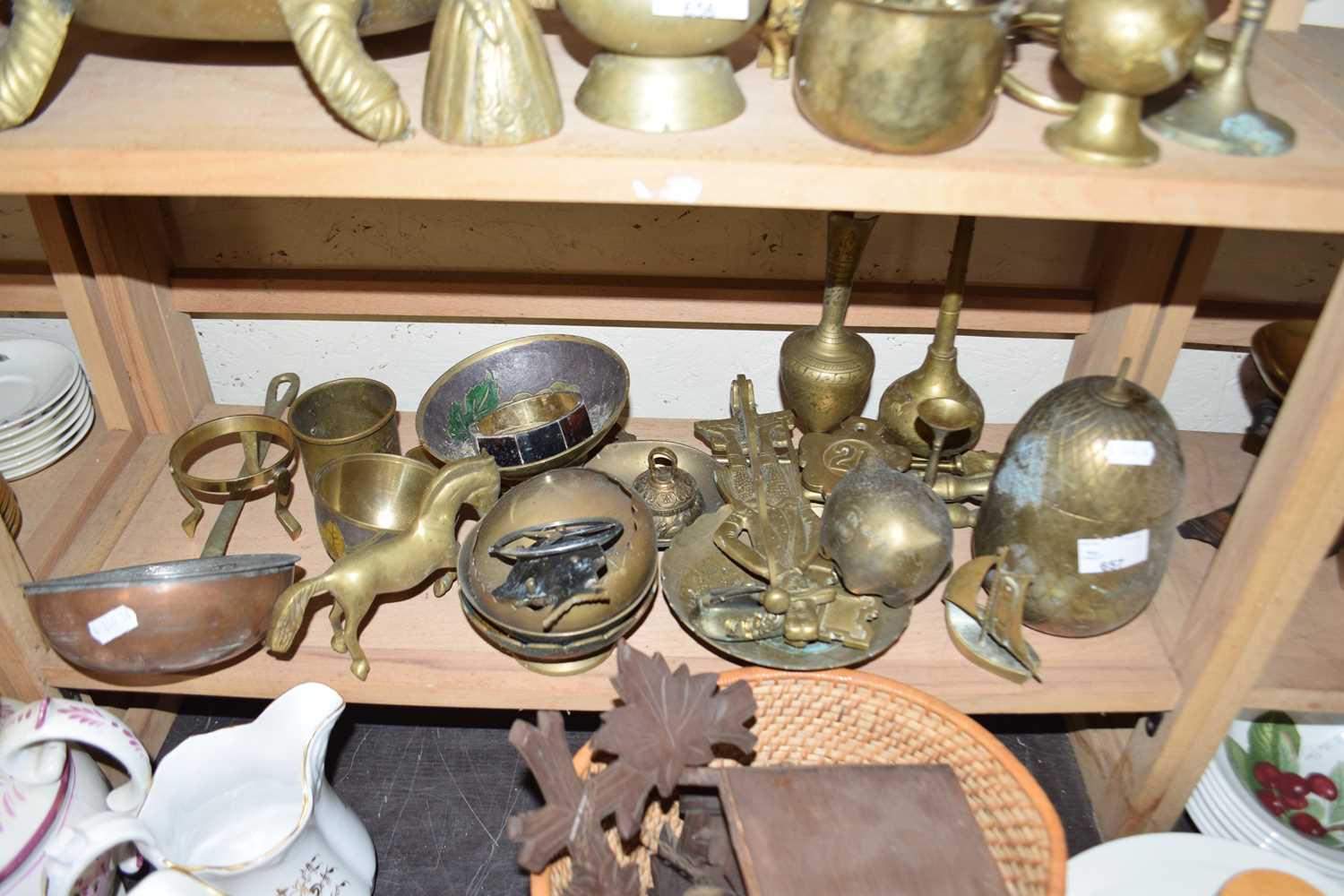 Mixed Lot: Brass and copper wares to include various vases, ornaments, bowls etc