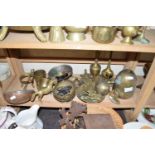 Mixed Lot: Brass and copper wares to include various vases, ornaments, bowls etc