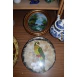 Mixed Lot: Comprising pair of feather pictures of birds together with a pair of oil on board