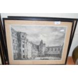 Pair of black and white engravings, French Chateau scenes