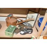 Mixed Lot: Small copper watering can, cruet stand and other items