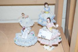 Four various continental ballerina figurines