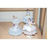Four various continental ballerina figurines