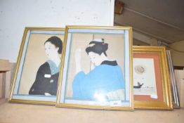 Mixed Lot: Two coloured prints, Geisha Girls and others