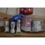 Rye pottery, various model animals, mugs and plate and a further Poole elephant