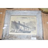 Framed print of the Britannia Bridge over the Menai Straight, the frame was made from the same stone