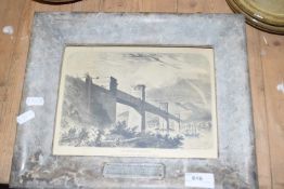 Framed print of the Britannia Bridge over the Menai Straight, the frame was made from the same stone