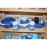 Collection of Denby style blue glazed dinner wares