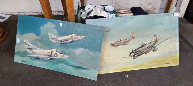 Two oil on board studies of aircraft, unframed