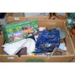 Box of various assorted vintage packaging and other items to include a Liptons Tea container plus