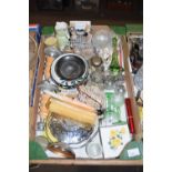 Box of various mixed items to include candlesticks, cruet, cake stand etc