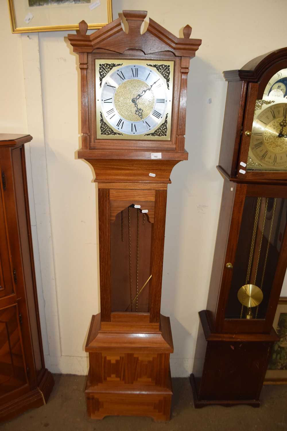 20TH CENTURY HARDWOOD CASED GRANDMOTHER CLOCK