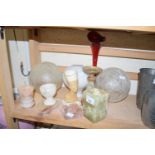 Mixed Lot: Various polished stone items, glass light shades etc