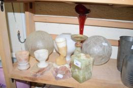 Mixed Lot: Various polished stone items, glass light shades etc