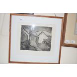 David Woodford, black and white print, cottages, framed and glazed