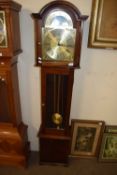 20TH CENTURY HARDWOOD CASED GRANDMOTHER CLOCK WITH MOON PHASE DETAIL