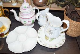 Mixed Lot: Victorian puce lustre coffee pot and various other jugs, hors d'oeuvres dish etc