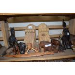 Mixed Lot: Various wooden wares to include a pair of small wall brackets, various carved animals and