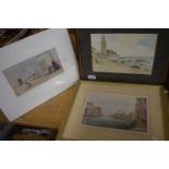 Mixed Lot: Various assorted prints to include Venetian scenes, watercolour study coastal scene etc