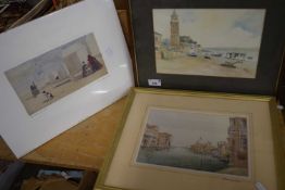 Mixed Lot: Various assorted prints to include Venetian scenes, watercolour study coastal scene etc