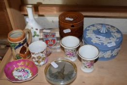 Mixed Lot: Wedgwood Jasper ware, covered trinket box, Royal Crown Derby miniature vases and other